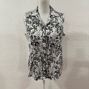 Charter Club Tailored Fit Floral Print Sleeveless Blouse Size 10 Classic Casual